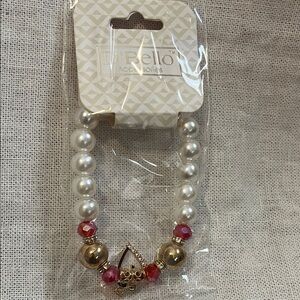 Pearl and Gold Bracelet with Pink Accents